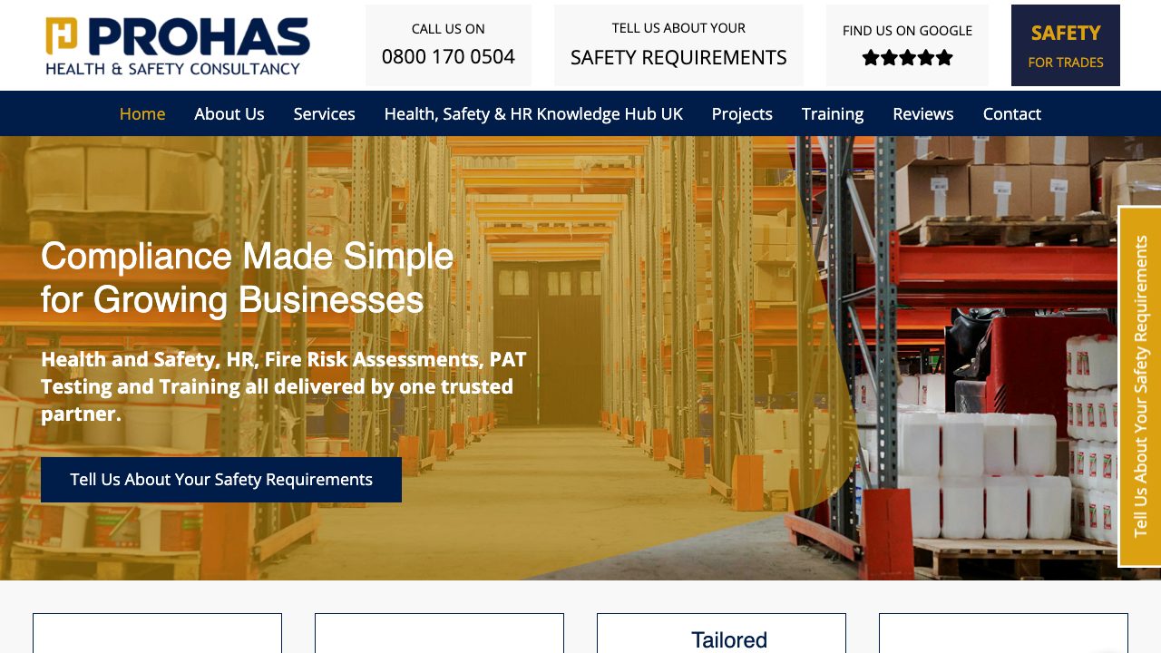 Prohas Health & Safety Consultancy website